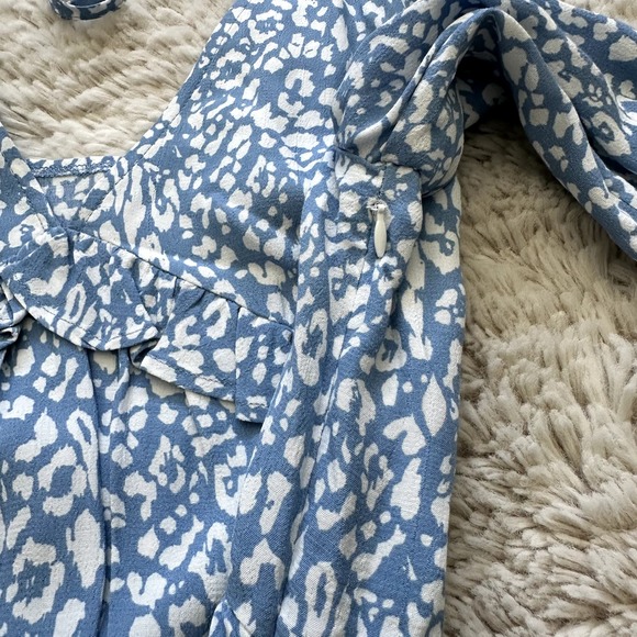 Zara Blue Floral Long Sleeve Ruffle Boho Dress with Keyhole Back and Tie Size M - Picture 7 of 8